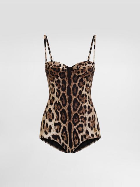 Leopard-print one-piece balconette swimsuit