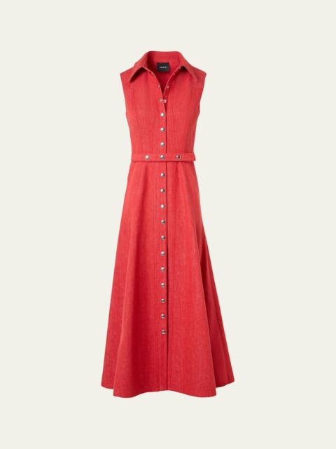 Sleeveless Belted Denim Midi Shirtdress