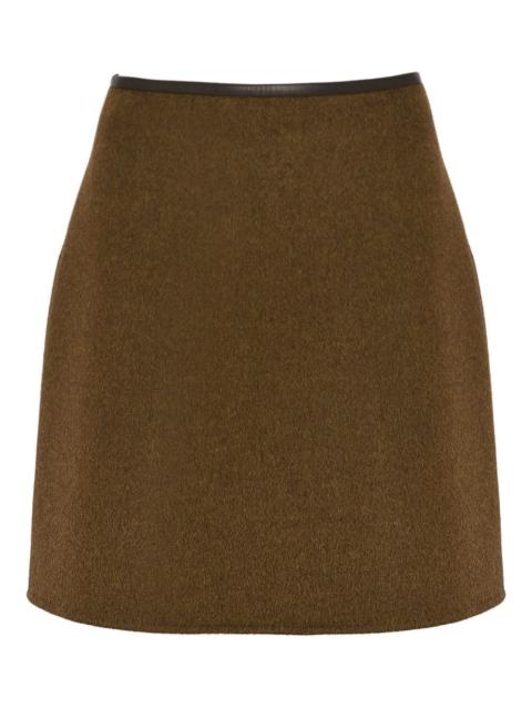 leather-trimmed wool-cashmere blend mini skirt