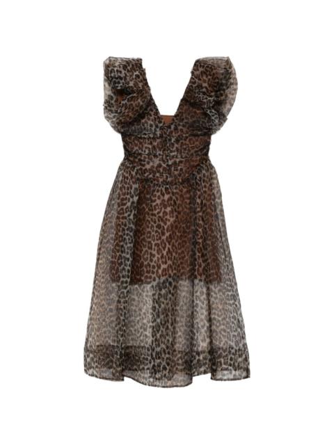 ruffled animal-print midi dress