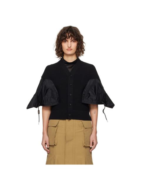 Black Nylon Twill & Knit Cardigan