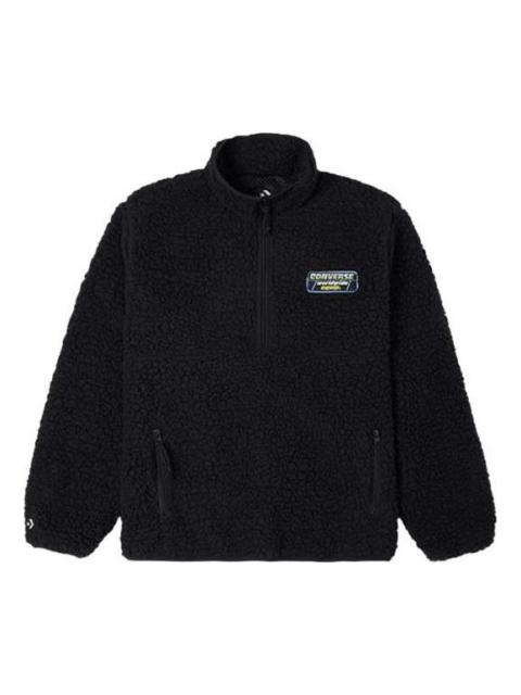 Men's Converse Logo Half Zipper lamb's wool Stand Collar Jacket Black 10023063-A01