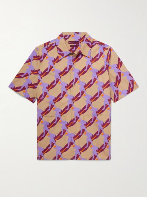 Oversized Camp-Collar Printed Cotton-Poplin Shirt Purple