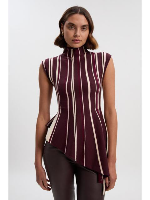 Stripe Viscose Blend Asymmetric Hem Knit Top
