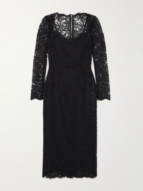 Corded lace midi dress Black