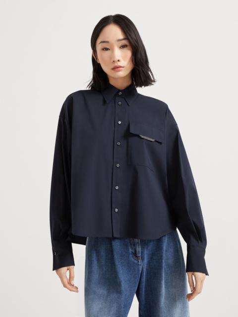 Stretch cotton poplin cropped shirt with shiny flap detail