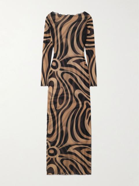 Marmo printed mesh maxi dress Black