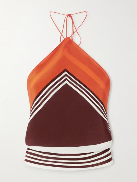 Destino Cropped Striped Silk-crepe Halterneck Top