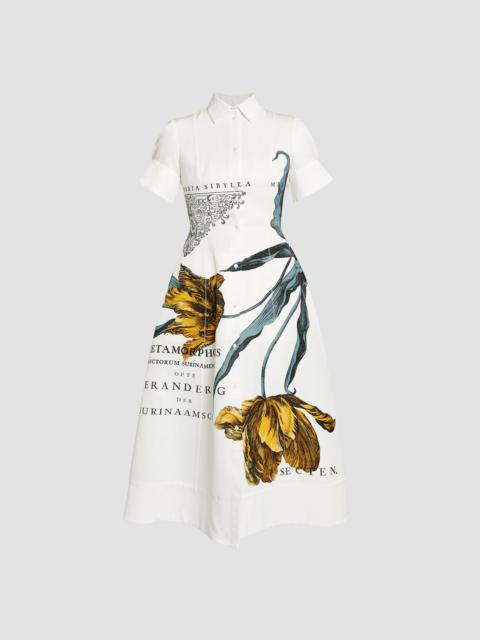 FLORAL PRINT COTTON FAILLE MIDI DRESS