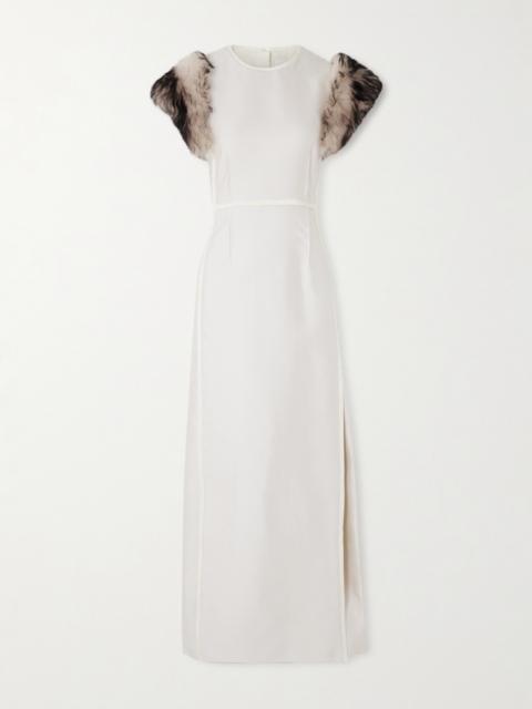 Paneled Shearling-trimmed Satin-twill Maxi Dress