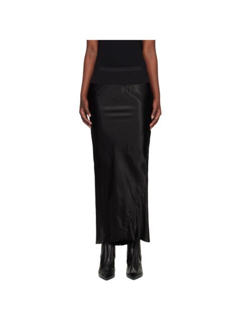 Black Temple Calf Bias Midi Skirt