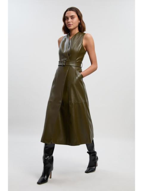 Faux Leather Belted Sleeveless Dress