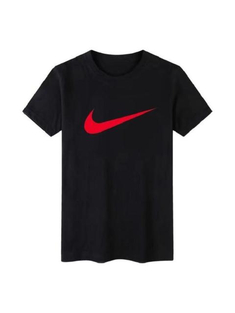 Men's Nike Solid Color Large Logo Printing Round Neck Short Sleeve Black T-Shirt BV0628-010