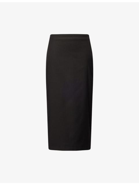 Fig Preserve Split Stretch-Woven Midi Skirt