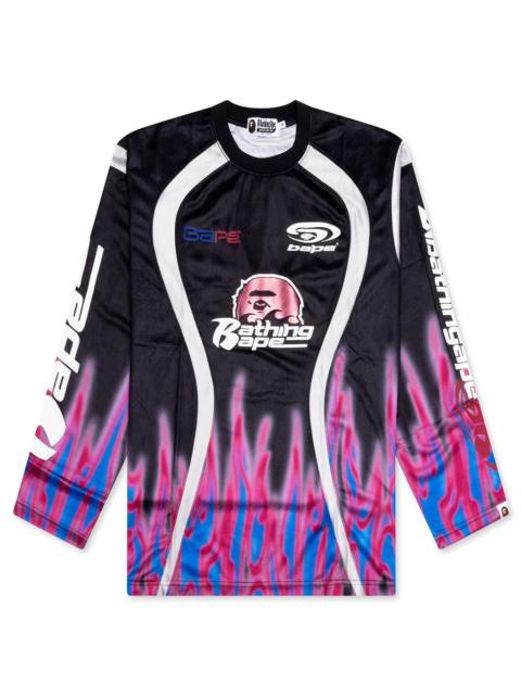 FLAME PATTERN MULTILOGO RELAXED FIT FOOTBALL JERSEY - BLACK