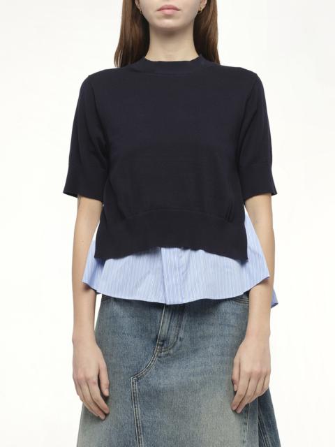 Poplin x Knit Pullover in Navy/Light Blue Stripe