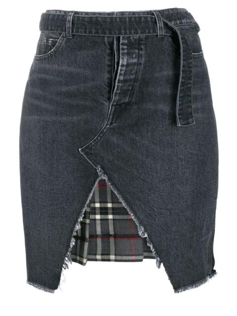 denim and plaid asymmetric skirt