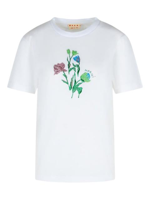 floral-embroidered crewneck T-shirt