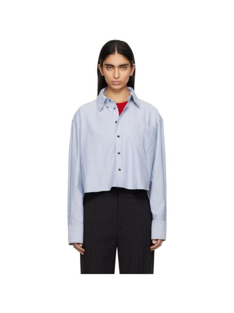 Blue Cotton Button-Down Cropped Oversized Shirt