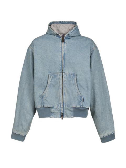 HOODED WORKWEAR DENIM JACKET / VTG MID BLU