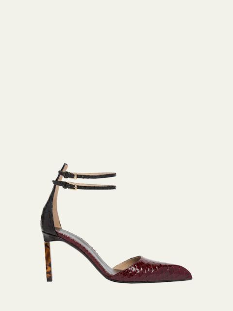 Python Stamped Leather Double Ankle Strap Pumps