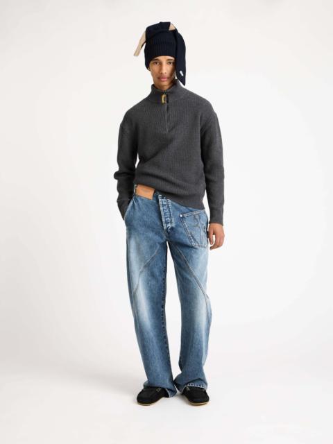 MENS HALF ZIP JUMPER IN STEEL