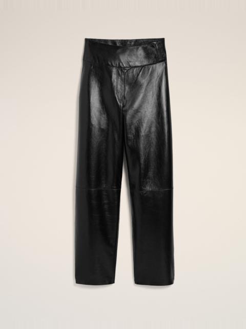 BLACK LAMB LEATHER WRAPPED BELTED TROUSERS