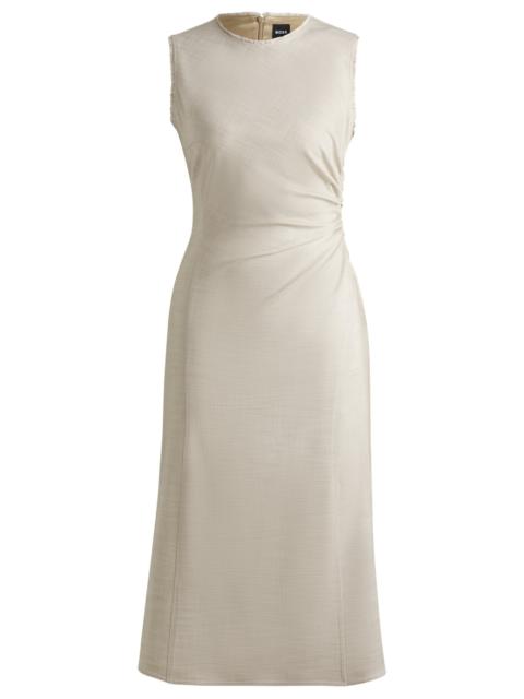 MELANGE DRESS WITH FRAYED AND GATHERED DETAILS