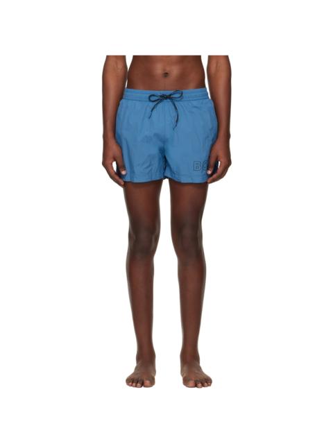 Blue Outline Logo Print Swim Shorts
