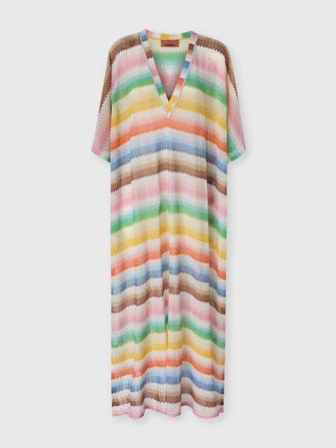 Long caftan cover-up with dégradé zigzag motif