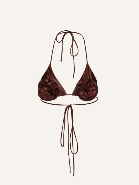 Floral strappy triangle bikini top in metallic brown