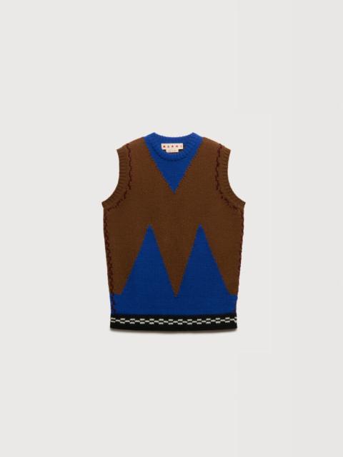 BROWN WOOL VEST WITH M INTARSIA