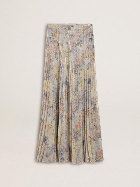 Women's long pleated skirt with multicolor floral sequin print