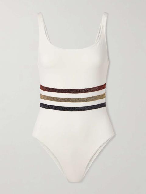 Irisée Radieux metallic striped swimsuit Off-white