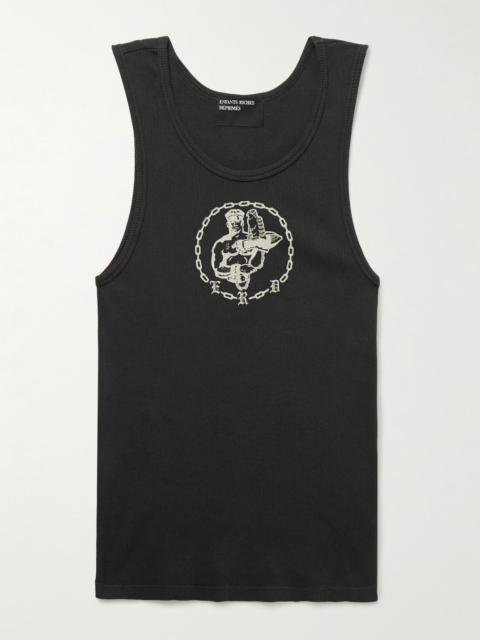 Enfants En Chain Printed Ribbed Cotton Tank Top Black
