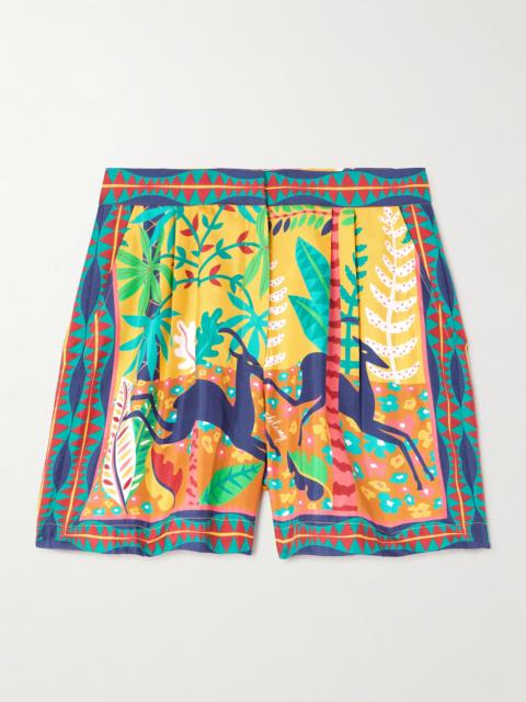 + Louis Barthélemy Pleated Printed Silk-twill Shorts