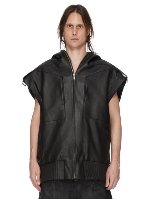 Black Sleeveless Leather Hoodie