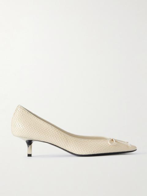 Tourni Bow-detailed Snake-effect Leather Pumps