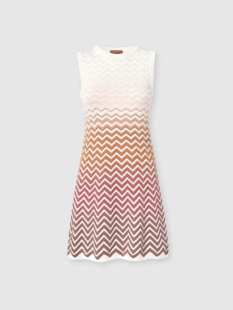 Sleeveless Chevron Dégradé Cotton and Viscose Mini Dress