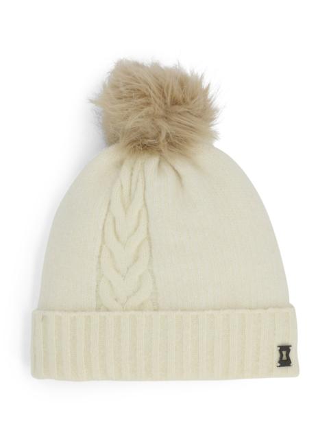 Womens Plait Pom Hat - White