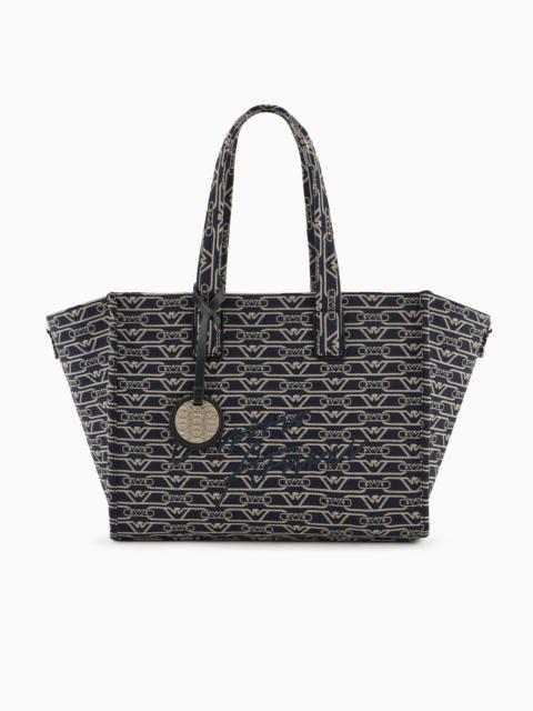MEDIUM SHOPPER BAG IN JACQUARD CANVAS WITH ALL-OVER MONOGRAM