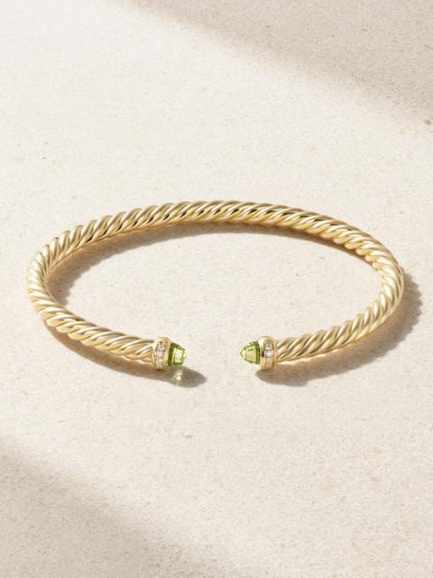 Modern Cable 18-karat Gold, Peridot And Diamond Cuff