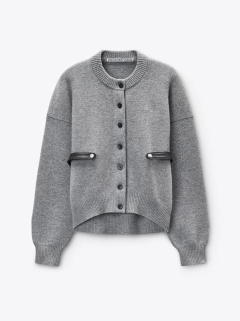 Grey Wool-Cotton Draped Back Cardigan