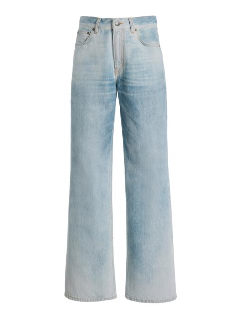 Korea Rigid Mid-Rise Flared-Leg Jeans blue