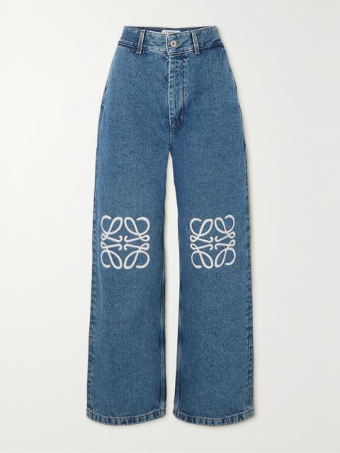 Anagram Baggy Appliquéd High-rise Wide-leg Jeans