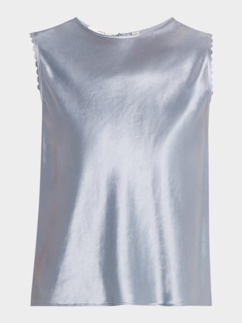 Scallop-Trim Sleeveless Satin Top
