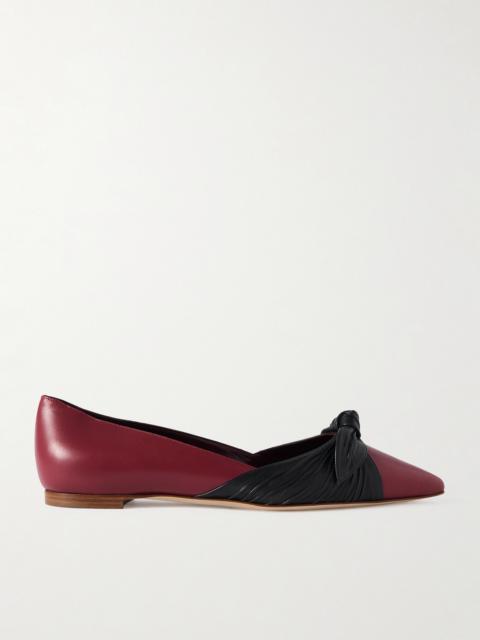 Terkaflat Bow-embellished Two-tone Leather Point-toe Flats