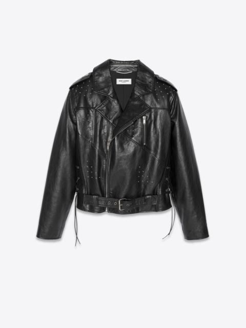 motorcycle jacket in aged leather with studs