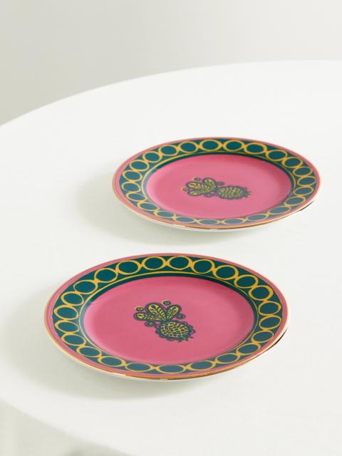 Set Of Two Gold-plated Porcelain Dessert Plates