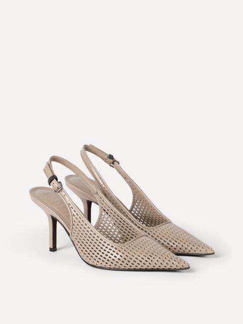 Calfskin net slingback heels with monili